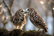 owl kissing Little green adult looking barn countryside bird nest pretty white wild feather nature tree eye wise england timberland love animal