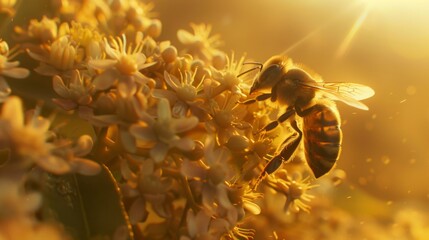 Poster - A macro shot of a honeybee collecting nectar from a flower, highlighting the vital role of pollinators in the ecosystem and the beauty of symbiotic relationships in nature.