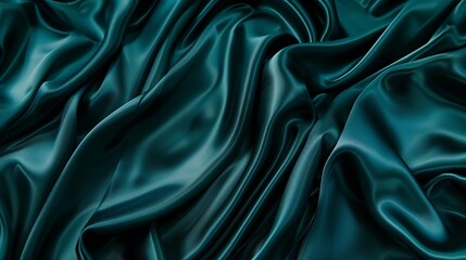 Wall Mural - Dark teal green silk satin Shiny smooth fabric Soft folds Luxury background with space for design web banner Flat lay top view table Birthday Christmas Valentine New year : Generative AI