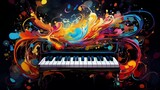 Abstract and colorful illustration of a keyboard on a black background