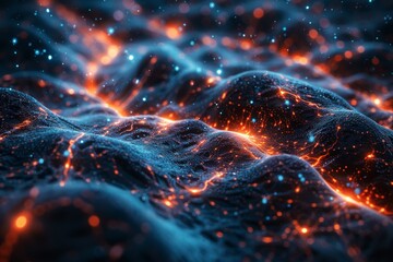 Poster - A conceptual image showing simulated brainwaves in a neural network with glowing connections