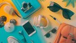 Summer vacation things neatly organised Travel concept Flat lay : Generative AI