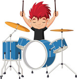Fototapeta Pokój dzieciecy - Cartoon little boy playing a drum set