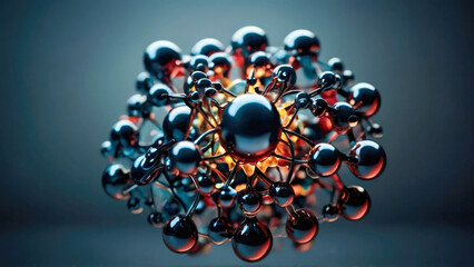 Poster - Molecular model of the atom on a dark background close up