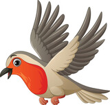 Fototapeta Pokój dzieciecy - Cartoon robin bird flying on white background