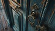 antique brass and forged door handles closeup vintage architecture and restoration : Generative AI
