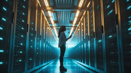 Aufkleber - A female engineer takes the initiative in improving workflows and introducing new technologies in the data center to increase productivity and efficiency.