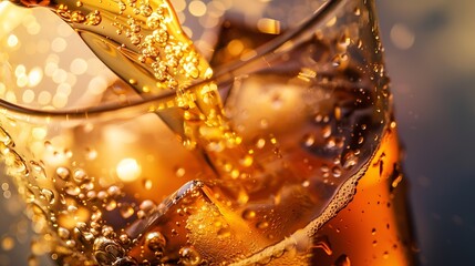 Poster - Detail of Pouring Beer Into Glass Closeup Abstract Beverages Background : Generative AI