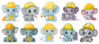 Cute elephant as a construction worker Illustration Clipart Sticker Bundle, generated ai