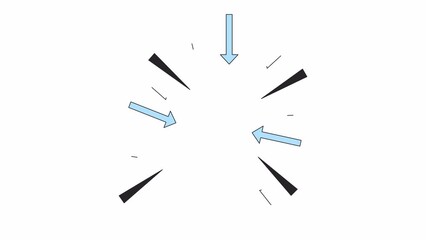 Poster - Pointers attracting attention to important things line 2D objects animation. Warning flat color cartoon 4K video, alpha channel. Frame with arrows and lightings animated items on white background