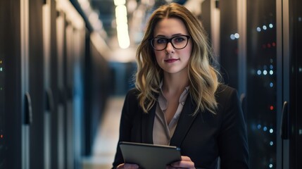 Poster - The data expert works closely on the analysis and storage of information in cloud storage, ensuring a high level of data security in the data center.