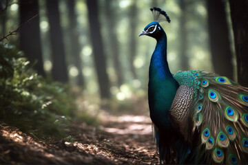 wild forest out dark goes feathers peacock colourful male closeup animal wildlife travel green blue 