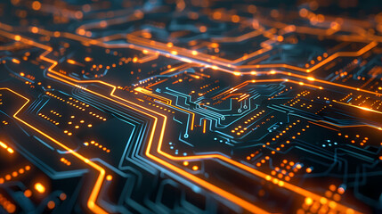 Technology Circuit Board With Glowing Paths