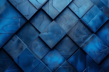Poster - A close-up detail showing the dark blue geometric tiles with a weathered and cracked surface texture