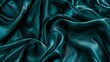 Dark teal green silk satin Shiny smooth fabric Soft folds Luxury background with space for design web banner Flat lay top view table Birthday Christmas Valentine New year : Generative AI