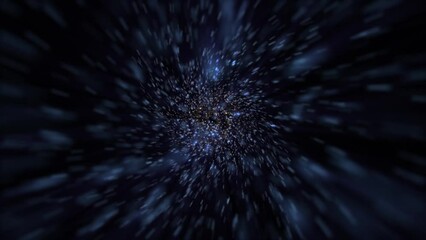 Wall Mural - Cosmic interstellar hyperspace motion background animation. Flying at warp speed through glowing blue stars and particles. Space tunnel starburst explosion animation.