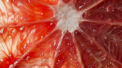 Poster - Close up of sliced ripe grapefruit macro Red fresh grapefruit surface background or texture Top view : Generative AI