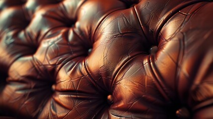 Closeup of an elegant vintage Chesterfield pattern brown leather sofa with seat and cushions : Generative AI