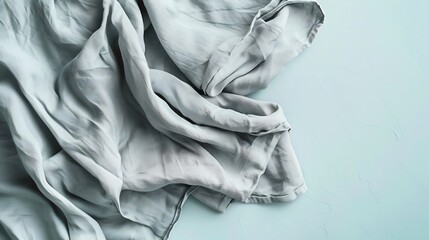 Poster - top view with gray kitchen napkin isolated on table background Folded cloth for mockup with copy space Flat lay Minimal style : Generative AI