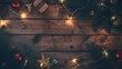 Christmas flat lay wooden texture background : Generative AI