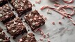 Flat lay Cooling freshly baked peppermint brownies with chocolate peppermint chips on a kitchen counter : Generative AI