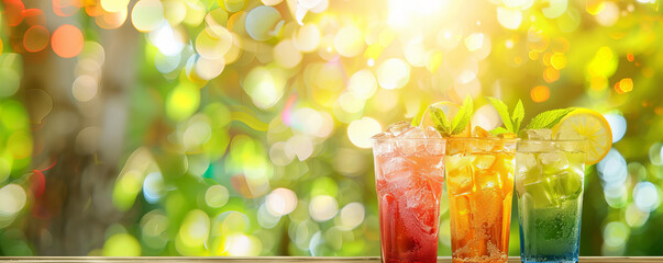 A fresh soft summer drinks with green background , herb and juicy.