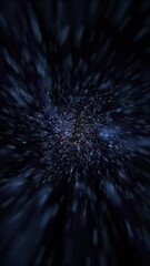 Wall Mural - Vertical video - cosmic interstellar hyperspace motion background animation. Flying at warp speed through glowing blue stars and particles. Space tunnel starburst explosion animation.