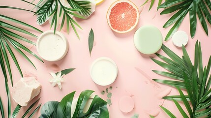 Poster - Banner Natural organic cosmeticscosmetic product researchorganic skin care flat layDermatologyreusable discs handmade soaprecyclingzero wasteecoorganic care cosmeticsbeauty boxeco frie : Generative AI