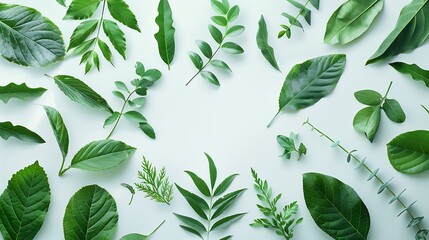 Poster - Creative layout made of green leaves Flat lay Nature concept : Generative AI