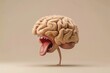 Yawning brain character with a wide-open mouth on a beige background, depicting sleepiness or boredom