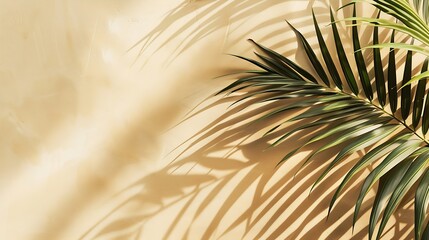 Aufkleber - Abstract background with tropical palm leaves shadow on beige wall Creative minimal design with copy space Summer concept flat lay : Generative AI