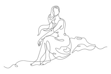 Poster - woman sits on the edge of a cliff.young woman sits alone on a rock. romantic anticipation.teenager i