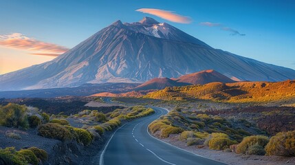 Poster - A mountain range is in the background of a road. The road is empty and the sky is clear