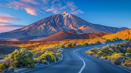 Poster - A mountain range is in the background of a road. The road is empty and the sky is blue