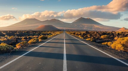 Poster - A long road with a mountain in the background. The road is empty and the sky is cloudy