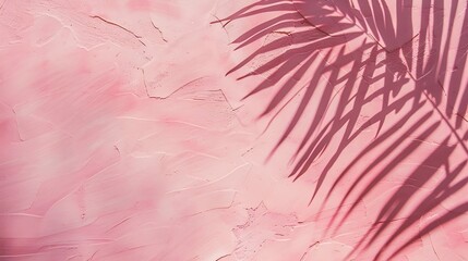 Aufkleber - Pink soft cement texture wall leaf plant shadow background Summer tropical travel beach with minimal concept Flat lay pastel color palm nature : Generative AI