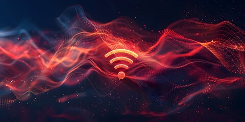 Aufkleber - Wireless Data Flow Dynamic Digital Waves Surrounding WiFi Symbol