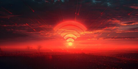 Poster - Futuristic Digital Landscape with Vibrant Wireless Technology Symbol Depicting the Dawn of a New Era