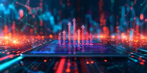 Poster - Futuristic 3D Tablet Showcasing Rising Financial Growth Trends and Digital Data Streams