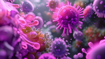 Poster - Peer into microscopic realm, where viruses and bacteria display intricate forms under microscope