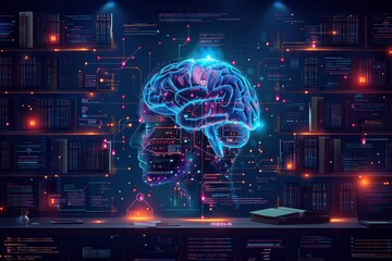 Poster - A digital brain with neural network illustrating artificial intelligence and complexity