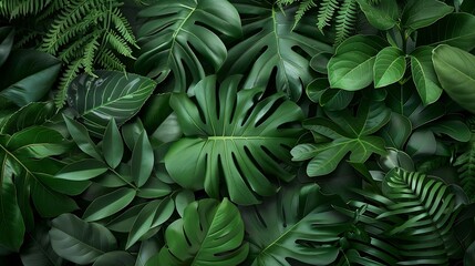Poster - Creative layout made of green leaves Flat lay Nature concept : Generative AI