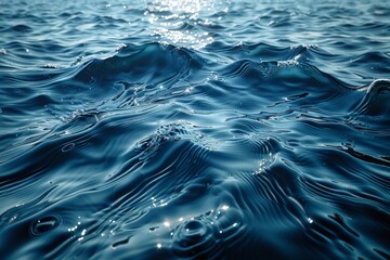 Poster - Detailed view of glistening sunlit ocean waves creating a serene and majestic natural pattern, perfect for backgrounds or textures
