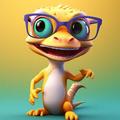 Sticker - young gecko in glasses looks happy and smile cartoon style сreated with Generative Ai