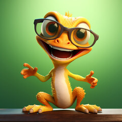 Sticker - young gecko in glasses looks happy and smile cartoon style сreated with Generative Ai