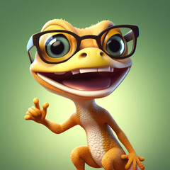 Sticker - young gecko in glasses looks happy and smile cartoon style сreated with Generative Ai