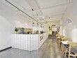 3d render. Modern coffee shop interior scene.