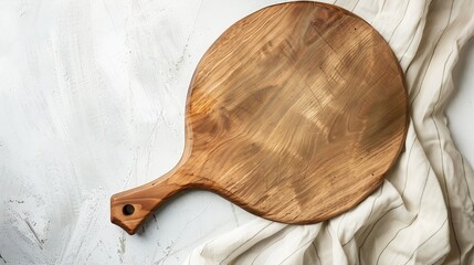 Aufkleber - Empty wooden cutting board and tablecloth on white stone table Top view copy space : Generative AI