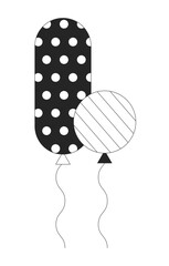 Poster - floating helium balloons for birthday party black and white 2d line cartoon object. entertainment de