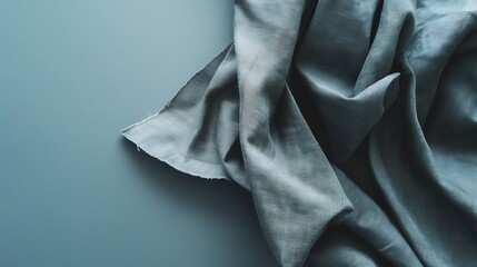 Poster - top view with gray kitchen napkin isolated on table background Folded cloth for mockup with copy space Flat lay Minimal style : Generative AI